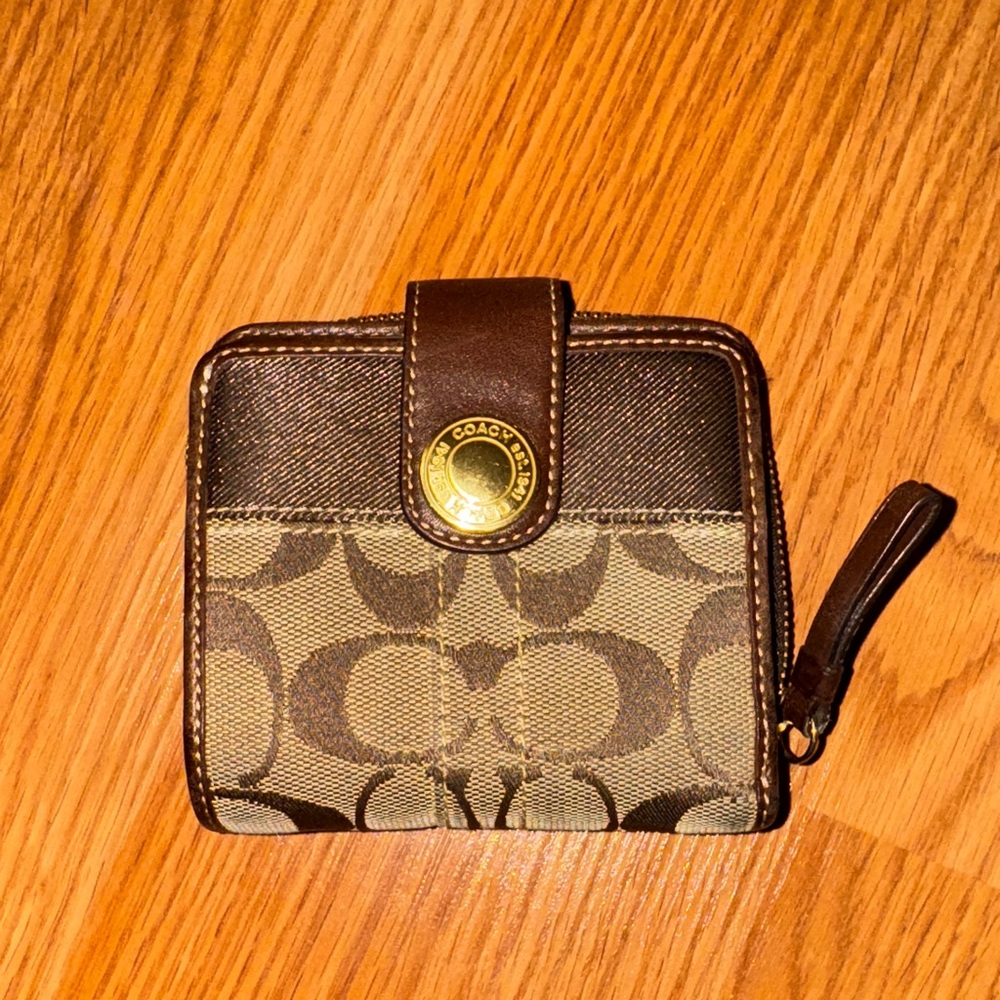 Coach Signature Brown and Tan Wallet